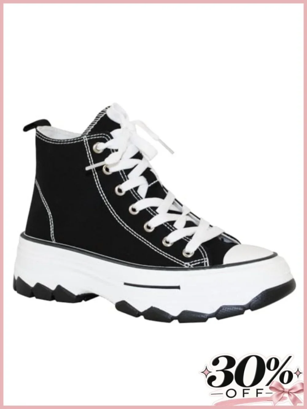 Platform Lace-Up Canvas High Top Sneakers Rhinestone Comfort Casual